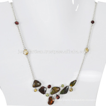 Natural Ammolite And Multi Gemstone 925 Sterling Silver Necklace Jewelry